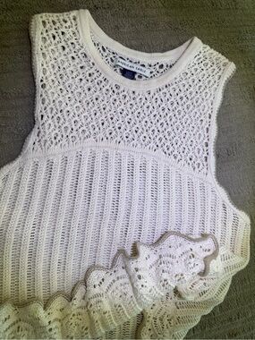 American Eagle Crochet Open Knit Tank Top Ivory Boho Scalloped Hem S